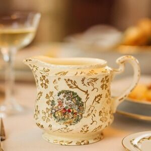 1940s Steubenville Pottery Adam Antique Creamer 22K Gold Filigree Pitcher READ